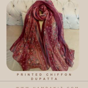 Printed Chiffon Dupatta : Maroon-HD50