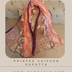 Printed Chiffon Dupatta : Peach -Beige-HD52