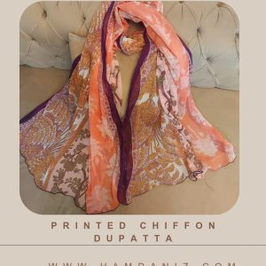Printed Chiffon Dupatta : Peach -Beige-HD52