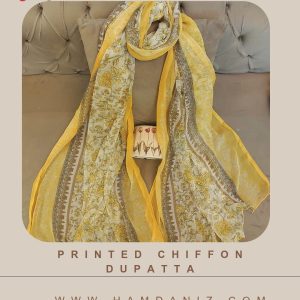 Printed Chiffon Dupatta : Yellow-HD56
