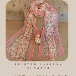 Printed Chiffon Dupatta : Pink-HD59