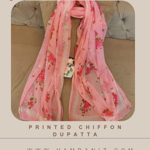 Printed Chiffon Dupatta : Floral Pink-HD64