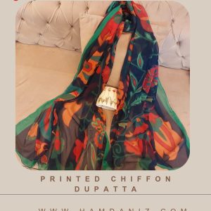 Printed Chiffon Dupatta : Green-Black-HD66