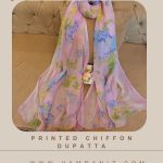 Printed Chiffon Dupatta : Blue Floral-Pink-HD68