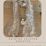 Printed Chiffon Dupatta : Grey-HD69