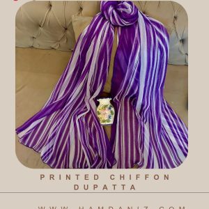 Printed Chiffon Dupatta :Purple Stripe-HD71