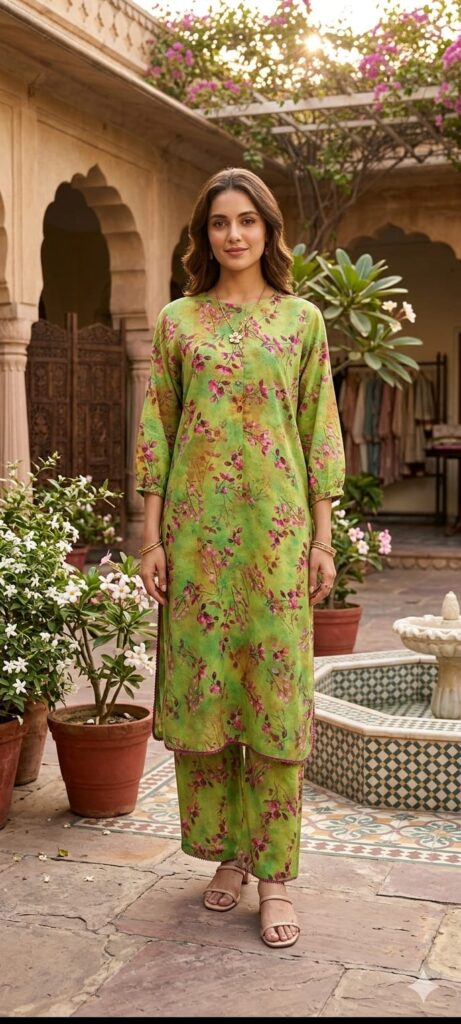 3D Printed Lawn 2-Piece Suit – Lime Green Floral